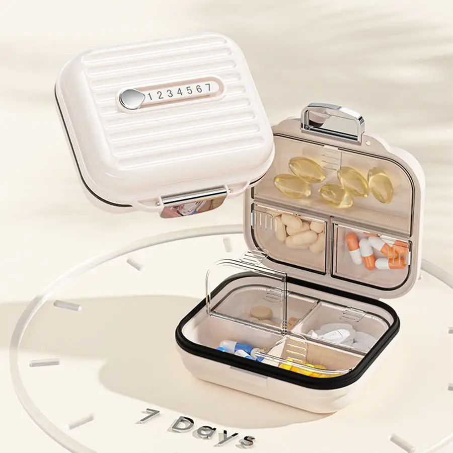 Portable Pill Box, 7 Grid Sub-packaging Pills Sealed Storage Box, Simple Moisture-proof Medicine Storage Box, Vitamin & Pill Organizer for Travel & Da