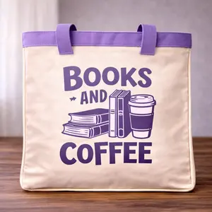 Books Women's Tote Bag - Eco-Friendly Sturdy Book Print Tote for Café Enthusiasts - Ideal for Hauls Items, Daily Essentials, Café Vibe, Daily Haul