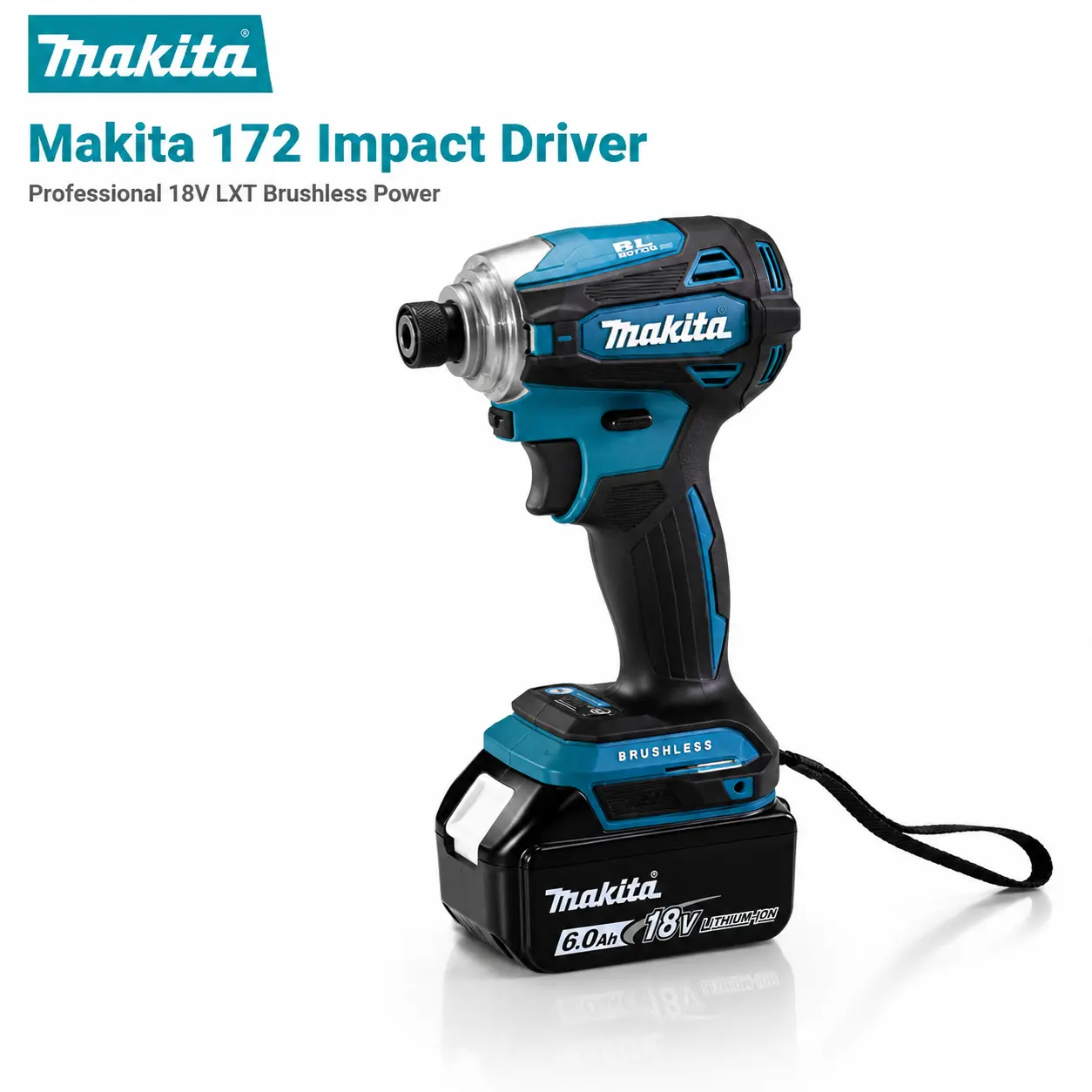 Makita DTD172 18V Brushless Cordless Impact Driver Kit, High Torque (180N.m Max), 0-3600RPM, 0-3800IPM, 1/4" Hex Drive, 6.0Ah Battery, Cordless Impact Drill for Furniture Assembly & Home DIY Fastening Work, High Torque Impact