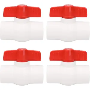 4Pcs 1" PVC Ball Valve Water Pipe Shut-off Valve Socket with Red T-Handle for Cold Water Supply lines, Irrigation Pipe fitting System(Socket x Socket), Schedule 40