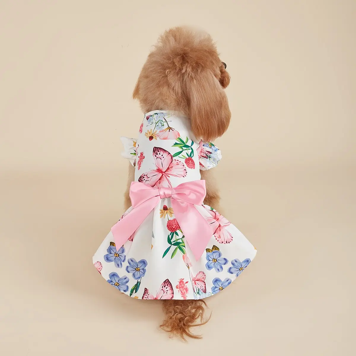 Small Dog Floral Dress with Bow, Adorable Poodle Pet Clothing for Daily Wear, Perfect for Medium and Small Breeds, Cute Puppy Clothes