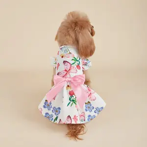 Small Dog Floral Dress with Bow, Adorable Poodle Pet Clothing for Daily Wear, Perfect for Medium and Small Breeds