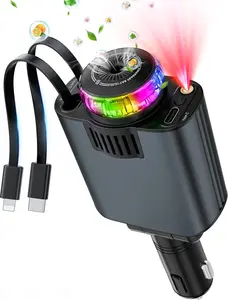 5-in-1 Aromatherapy Retractable Car Charger with Starlight Projection, Dual USB Ports (including USB-C), and Integrated Essential Oil Diffuser—Fast-Charging Compatible with iPhone 16, 15, 14, 13, and 12