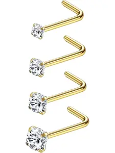 Hypoallergenic 316L Surgical Steel Nose Rings Studs, Nose Piercing Jewelry, 14k Plated, L-Shaped Design, Sizes 1.5mm-3mm, Unisex Jewelry, Body Piercing Jewelry