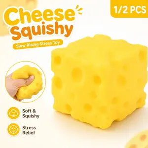 Cheese Squishy Toy, Cute Soft Slow Rising Cheese Squeeze Toy, Food-Shaped Sensory Fidget Stress Relief Toy for Kids & Adults, Party Favor Gift 1/2PCS