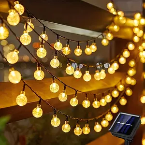Solar LED Light Beads 16ft 22.9ft 39ft Outdoor 0.67 inch Crystal Ball 8 Modes for Garden Porches Wedding Party Christmas Yard Decorations Solar-Powered