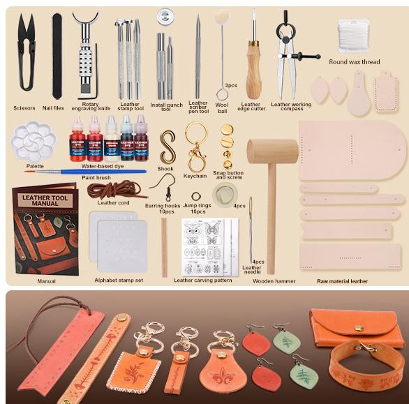 Handmade Leather Crafting Tool Set with Embossing Tools, Complete Supplies, and Step-by-Step Video Tutorials. A Beginner-Friendly Kit That Makes the Perfect Gift for DIY Enthusiasts and Leather Crafters.