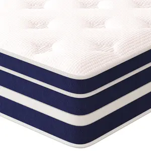 TVDFGTS 12 Inch high quality pocket spring, medium firm support , breathable and washable, ergonomic design, blue and white fiberglass-free hybrid memory foam mattress,sweet night home,sleep position,new house Bedroom Modern