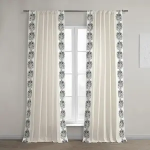 Half Price Drapes Sago Black Bordered Cotton Curtain