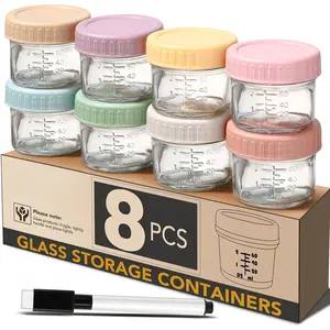 8 Pack Glass Baby Food Storage Containers, 4 oz Leakproof Baby Food Jars with Lids, Small Glass Food Containers for Infant Baby, Freezer Safe
