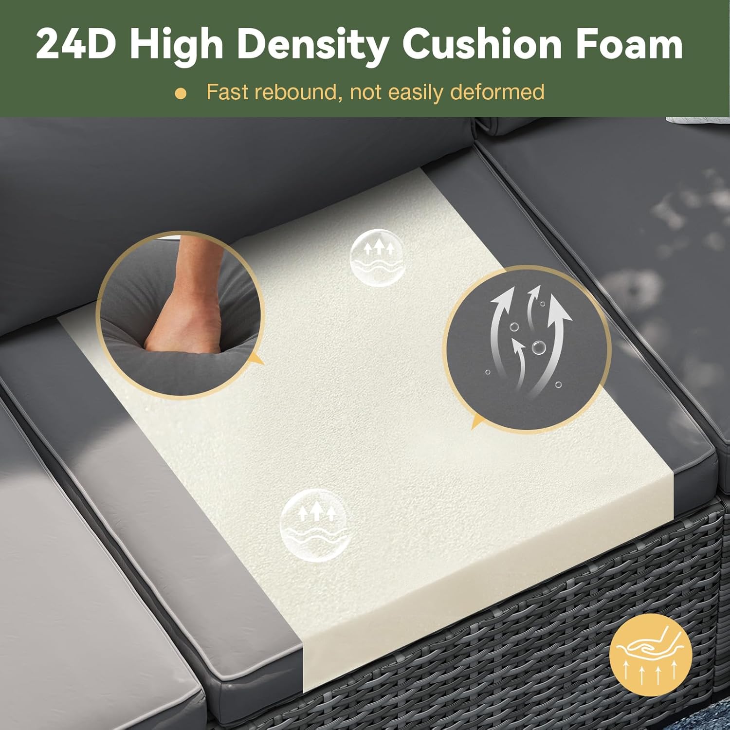 [Only Cushion]oneinmil Aoxun 14-Piece Outdoor Cushion Set Waterproof Fade Resistant Deep Seat Cushions for 6-Seat Patio Furniture Non Slip Cushioning 4 Inch Thick High-Density Foam