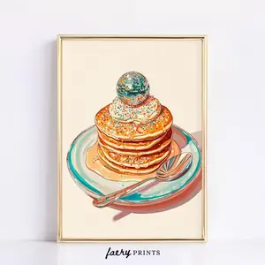 Disco Pancakes Sparkly Sprinkle Wall Art, Retro Foodie Kitchen Print, Fun Breakfast Poster – 5 Size, 8x12 to 27x40 inch, Room Decor, Unframed