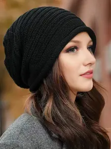 Women's Striped Boho Style Knit Beanie Hat, Winter Warm & Comfortable, Street Party Wear, Fashionable & Stylish Design, Knit Hats