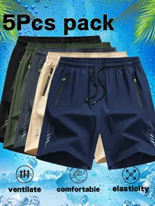 TikTok Hot Selling Great Value 5-Pack Summer Cool Lightning Casual Pants, Multiple Colors Available, Comfortable and Breathable Sports Shorts with Geometric Pattern, Lightweight for Gym and Running