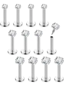 16g 12pcs Stainless Steel Tragus Piercing Jewelry, Hypoallergenic Nose Studs, Lip Studs, Labret Earrings, Flat Back Studs, 6/8mm, Body Jewelry
