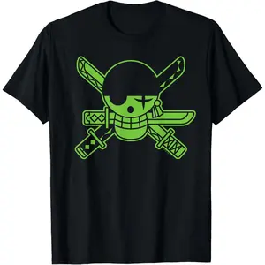 Anime Green Roronoa Zoro Jolly Roger T-Shirt Black Graphic