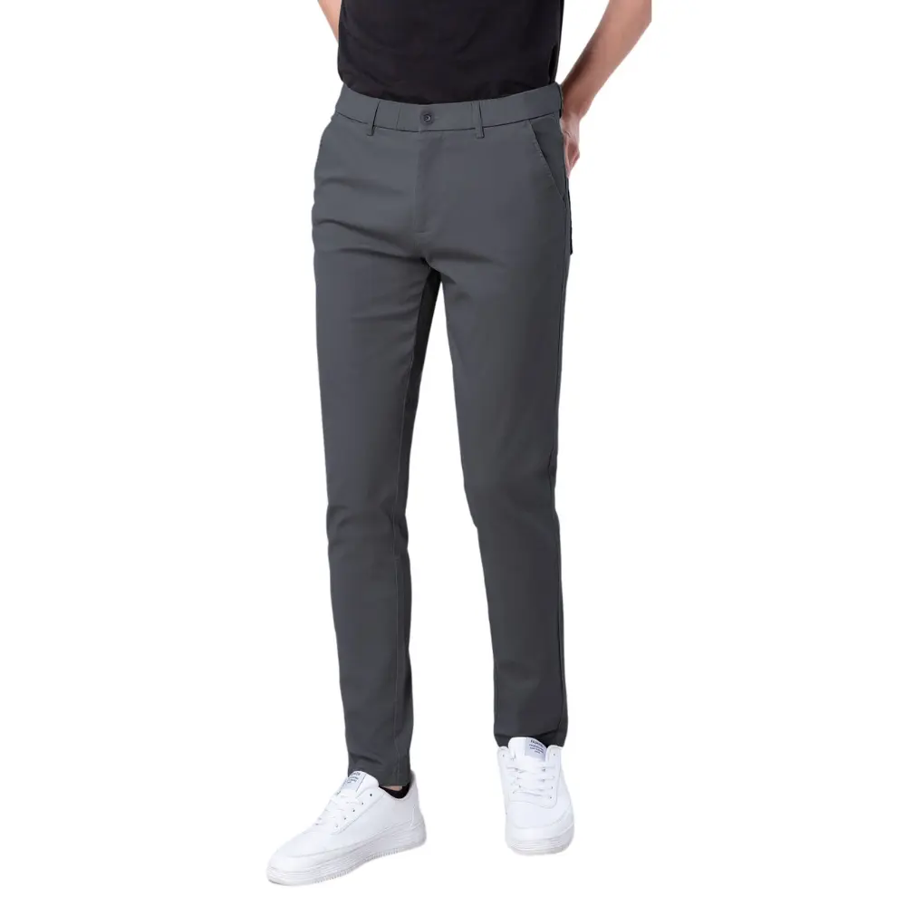 Plaid&Plain Skinny Fit Chino Pants Men's Casual Cotton Trousers