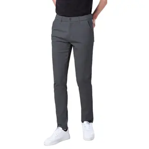 Plaid&Plain Skinny Fit Chino Pants Men's Casual Cotton Trousers