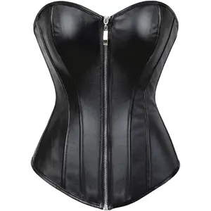 Corsets tops for Women Plus Size Faux Leather Steampunk Corset Top Zipper Bustier