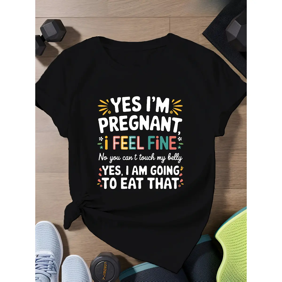 Maternity "Yes, I'm Pregnant" Graphic T-Shirt |   Humorous Maternity Top, Colorful Geometric Print, Soft Breathable Fabric, Machine Washable Casual Short Sleeve, Fashionable Maternity Wear, Lightweight Material, Pregnancy Announcement Design
