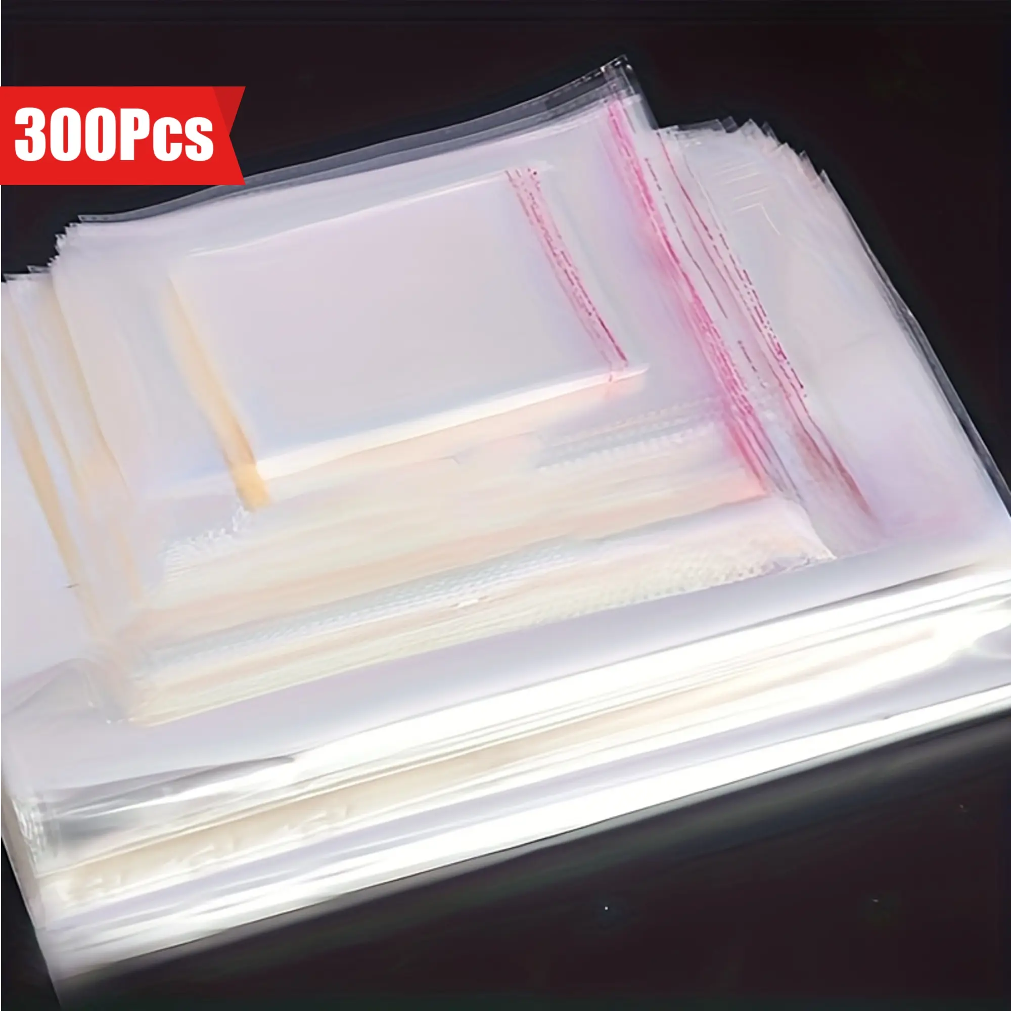 300pcs Transparent Plastic Bags, Resealable Zipper Bags, Re-Sealable Packaging for Photos Jewelry Accessories, Sizes Include 4.33x2.75 Inch & More, Clear Storage Bags