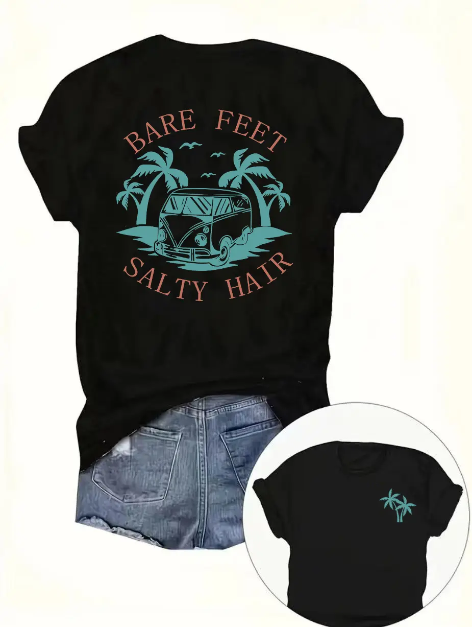 “Bare Feet, Salty Hair” Retro Beach Van T-Shirt Your go-to summer vibe shirt — where chill meets style.