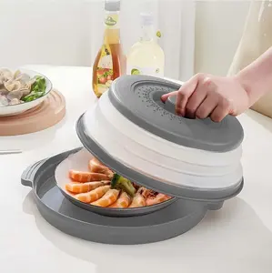 Microwave Splatter Cover for Food With Anti-scald Base Plate,Silicone Vented Avoid Scalding Collapsible Guard Lid, Plate Holder & Kitchen Colander for Meal Prep，Durable & Easy to Clean，Space-saving Collapsible Design