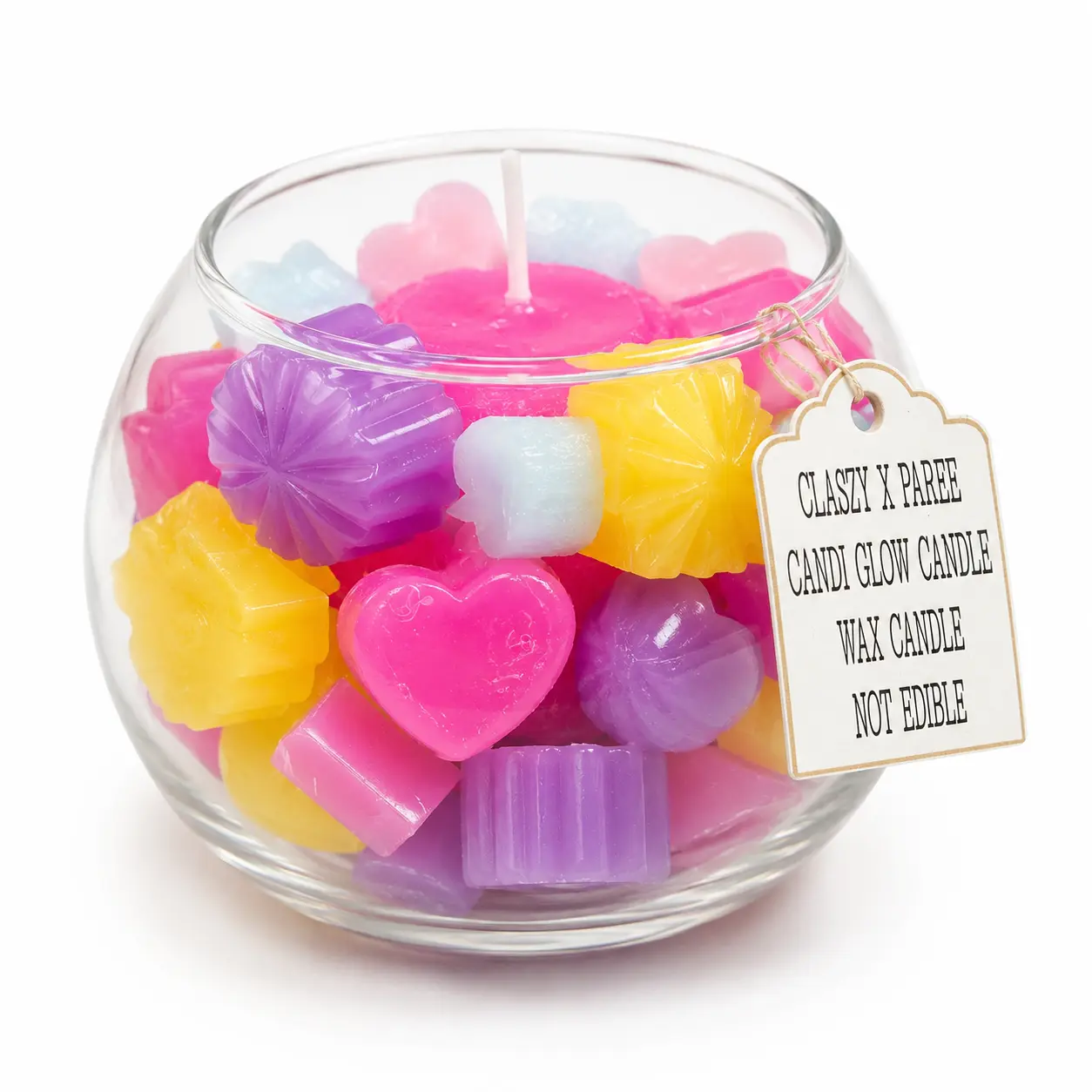 Claszy x Paree Candi Glow Scented Round Glass Bowl Candle, Colorful Candy-Inspired Wax Candle for Home Decor, Home Supplies, Room Decor