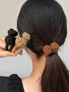 3pcs Simple Plain High Elastic Hair Ties, Scrunchies, Knotted Rubber Bands, Casual Daily Hair Accessories For Women