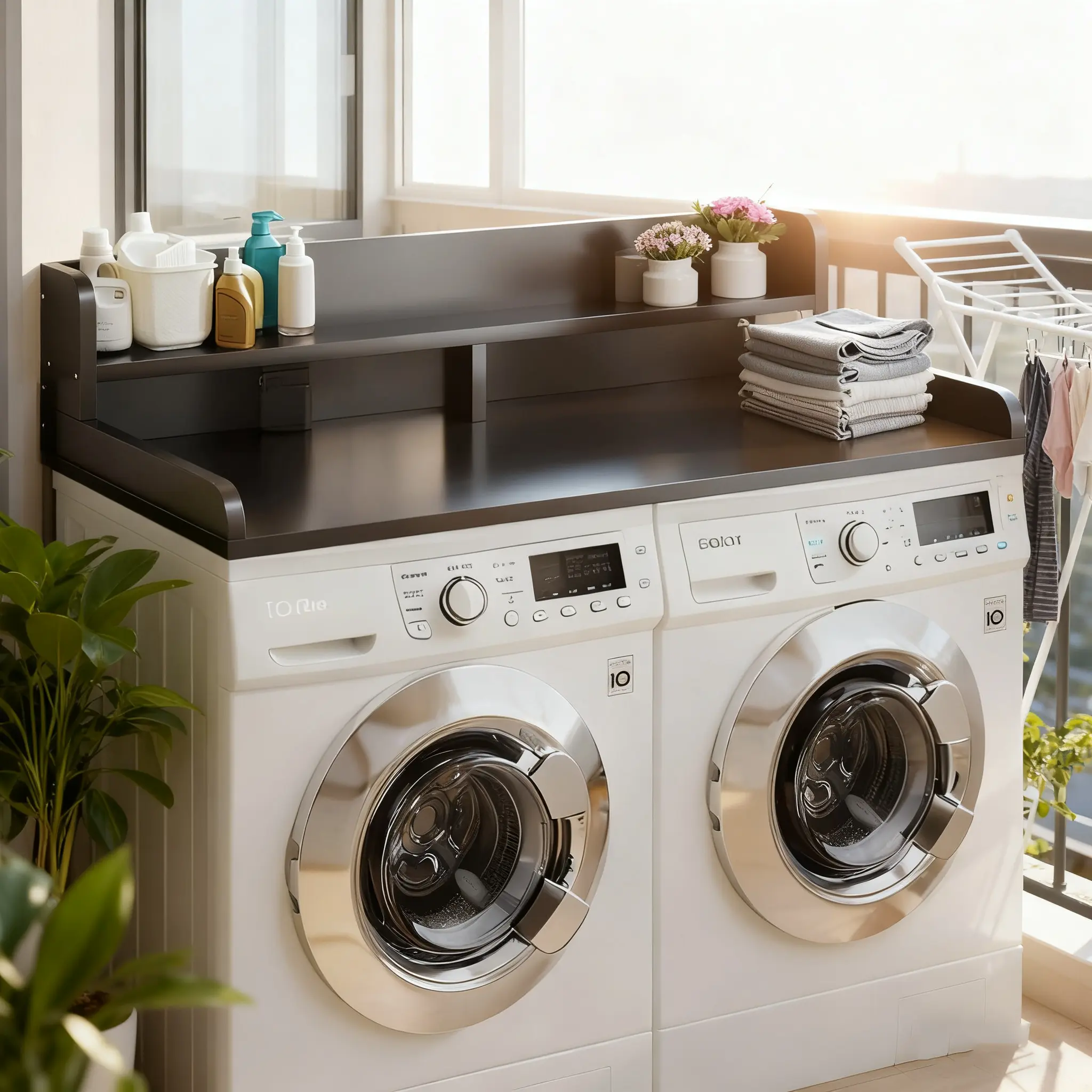2-Tier Washer & Dryer Countertop  27.55"x54" 2-Tier Storage Rack Countertop for Laundry Room Organization, gift for Mother's day--Washer and Dryer Covers for Front-Loading Washer & Dryer Top, Black/Natural
