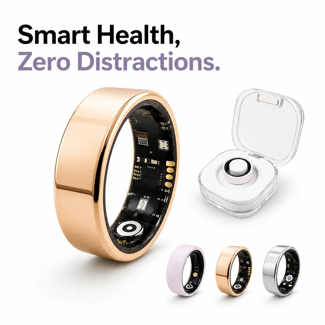 Rechargeable Smart Ring for Women and Men, Fitness Tracker with Sleep, Heart Rate, Blood Oxygen SpO2 and Step Monitoring, IP68 Waterproof Screen-Free Wearable, Confirm Finger Size Before Ordering