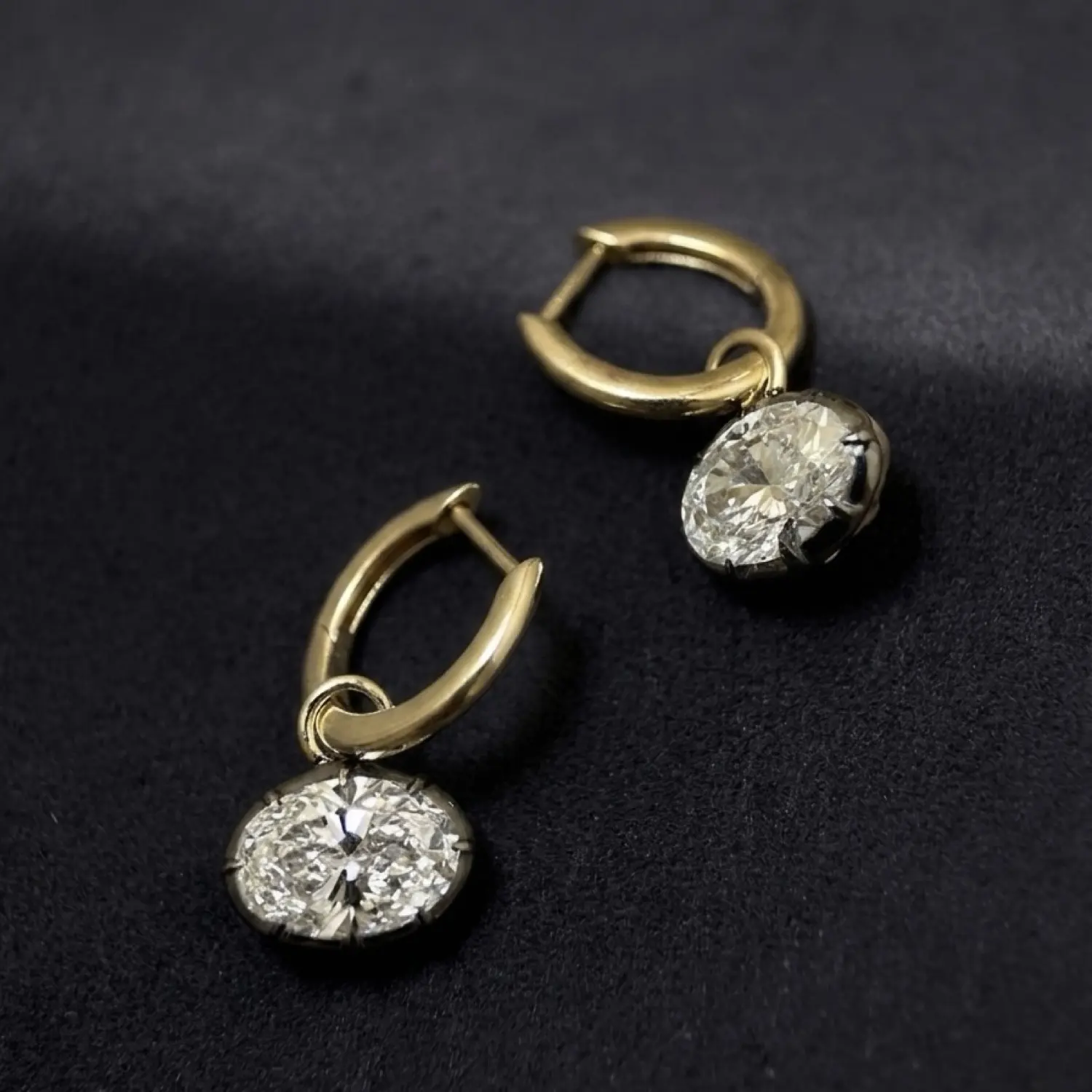 3.13 ctw Oval Lab Grown Diamond Drop Earrings 14K Gold Lotus Basket Collet Setting IGI Certified D E Color