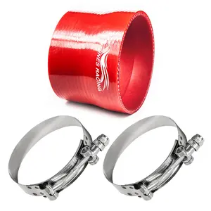 3"-2.75" inch (76mm to 70mm) Silicone Coupler Hose with T-Bolt Clamps | Rtunes Racing | RED SH-SR76-70R-TC