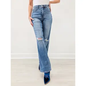 Judy Blue MADDY High Waist Tummy Control Knee Destroy Straight Jeans