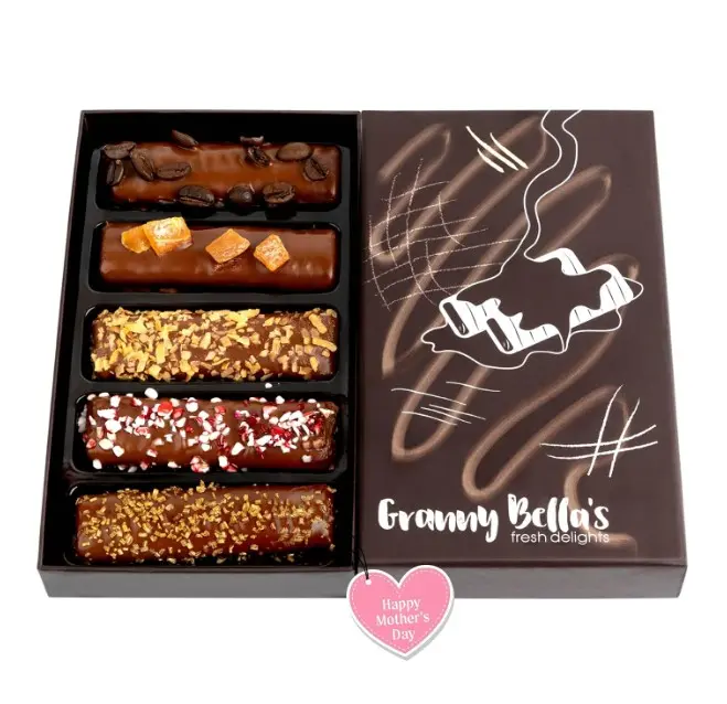 Granny Bellas Mothers Day 5 Chocolate Covered Wafers for Girlfriend, Boyfriend, Him, Her Gift Basket, Spring Treats Prime Dairy Chocolate Cookie Gifts Baskets, Delivery for Mother, Mom, Grandmother, Grandma, Wife, Sister, Daughter