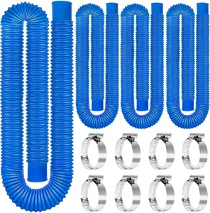 Replacement Pool Filter Pump Hoses for Above Ground Pools, 1.25"*59" Long, 4 Pack Blue Pool Pump Hoses with 8 Metal Clamps