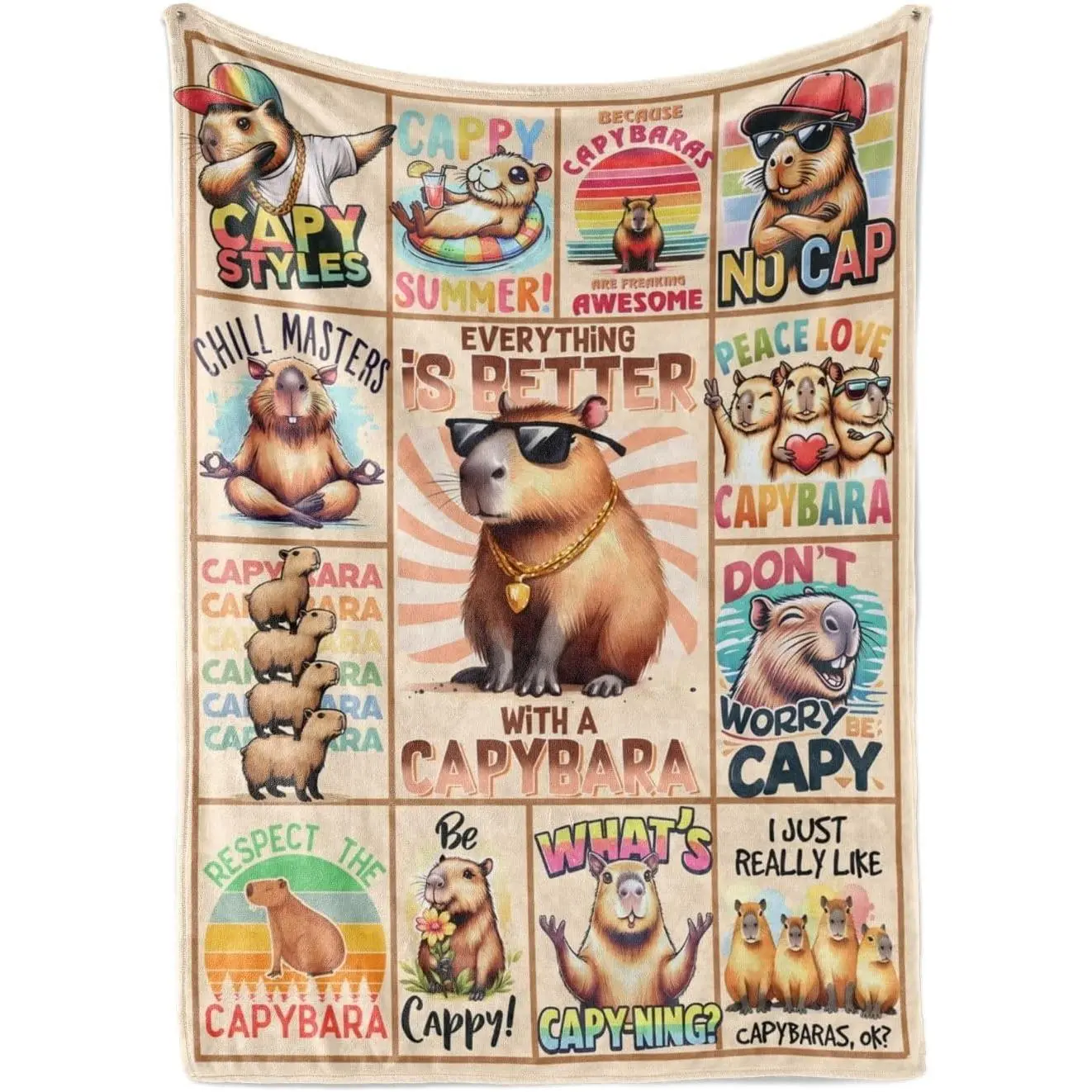 [SummerVibes] Capybara Blanket, Capybara Gifts for Girls, Women, Men, Funny Capybara Gifts for Capybara Lovers, Capybara Stuff for Birthday blankets