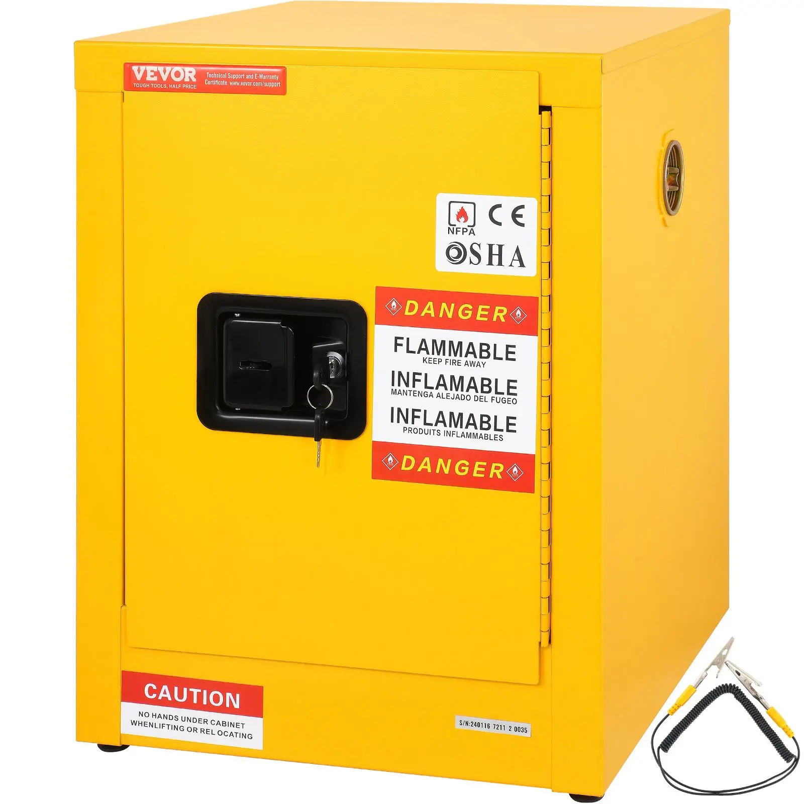 【summerfinds】VEVOR Flammable Safety Cabinet, 12 Gal, Cold-Rolled Steel Flammable Liquid Storage Cabinet, 16.9 x 16.9 x 22 in Explosion Proof with 1 Adjustable Shelf 1 Door for Commercial Industrial Use, Yellow, Heavy-Duty Cabinets, Industrial Cabinets