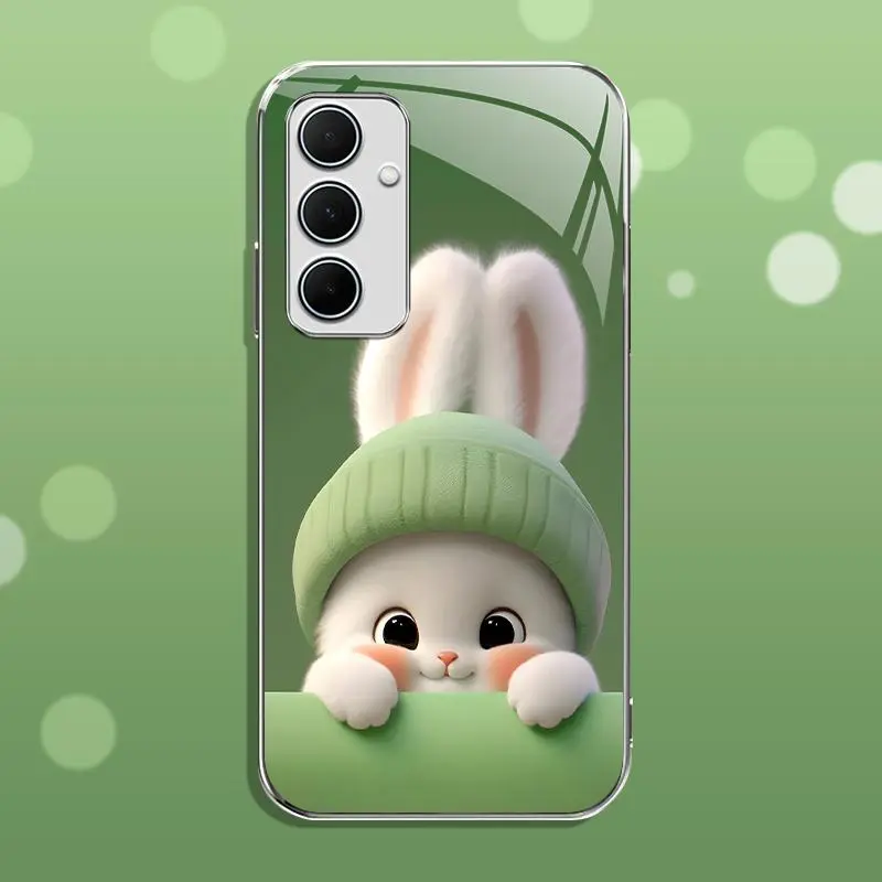Light green rabbit panda for【Galaxy A35】luxury electroplated glass mobile phone case --- 975