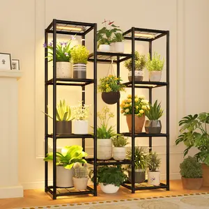 Plant Stand With Grow Lights Plant Stand Indoor Plant Shelf Metal Plant Rack Plant Holder Flower Pot Stand for Multiple Plants for Living Room Patio Balcony Garden Porch Black
