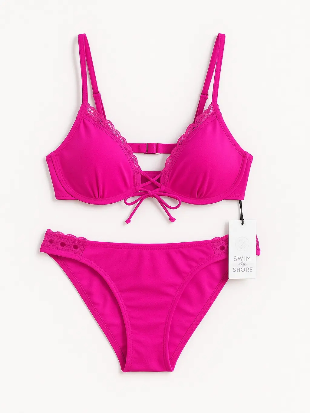HOT PINK BIKINI SET -SUMMER LACE SWIMSUIT FOR WOMEN