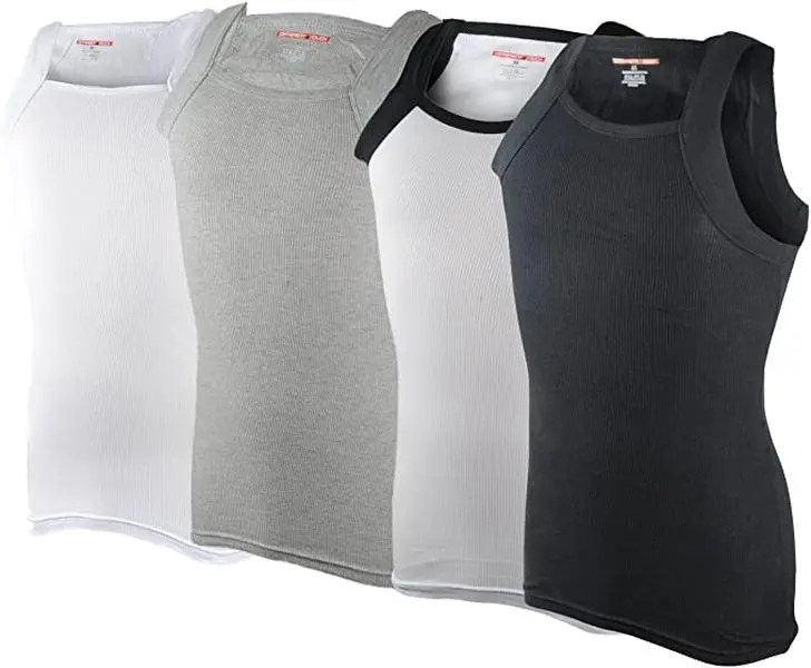 Men’s Ribbed Tank Top 4-Pack | Square Cut Gym Sleeveless (Cotton Stretch)