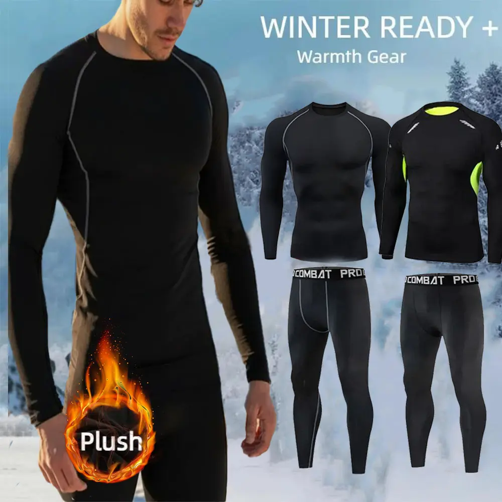 Combat Pro Thermal Underwear Set for Men Warm Fleece Lined Base Layer Athletic Shirts & Pants Enhanced Comfort Cold Weather Gear Menswear Overall Activewear Sportswear Sport