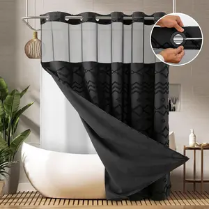 No-Hook Boho Style Shower Curtain Set with Snap-In Liner Textured Chevron Tufted Design Water-Resistant Hotel-Grade Fabric Elevate Bathroom Décor