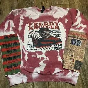 Freddy Krueger Crewneck Sweatshirt Bleached with Iconic Freddy Design