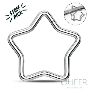 OUFER BODY JEWELRY G23 Titanium Hinged Nose Hoops - Nose Piercing Jewelry, 16G/18G Gauges, Star Hinged Segment Design, 8mm/10mm/12mm Septum Nostril Ring, High-Quality Unisex Daily Wear, Nose Piercings