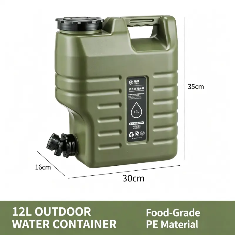 12L Food Grade PE Camping Water Container with Spigot, Portable Outdoor Water Storage Jug with Adjustable Tap, Wide Mouth Emergency Water Tank for Hiking Picnic Car Travel