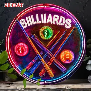 Aluminum Retro Neon Sign with Pool Cue and Ball Beach Backyard Decor Vintage Wall Art for Home Bar Game Room Man Cave
