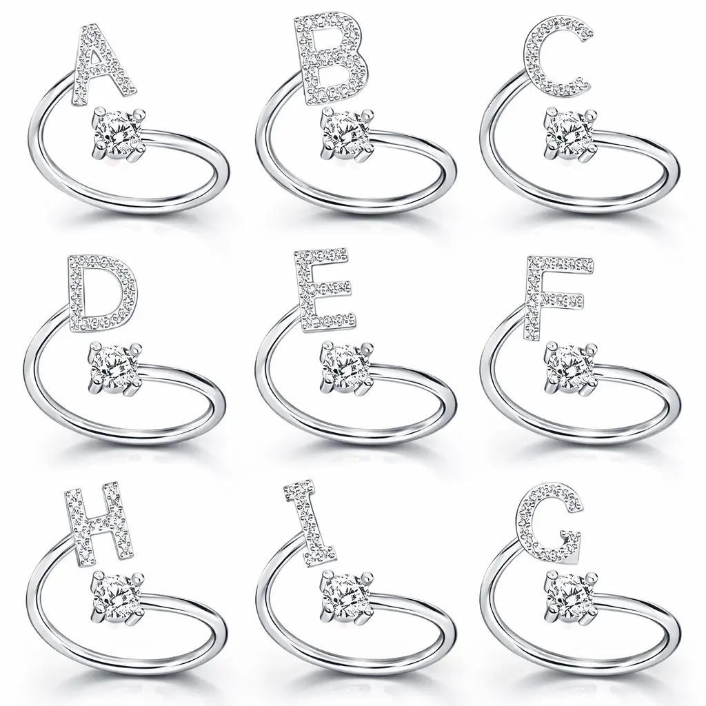 A-Z Initial Ring for Women, 26 Letter Adjustable Open Ring, Trending Aesthetic Jewelry, Personalized Alphabet Ring, Fashion Gift for Her