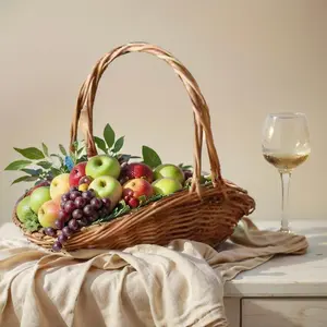 Handwoven Wicker Basket, Fruit Basket with Lid, Multipurpose Use Basket for Flowers, Fruits, Vegetables, Camping & Hiking Equipment